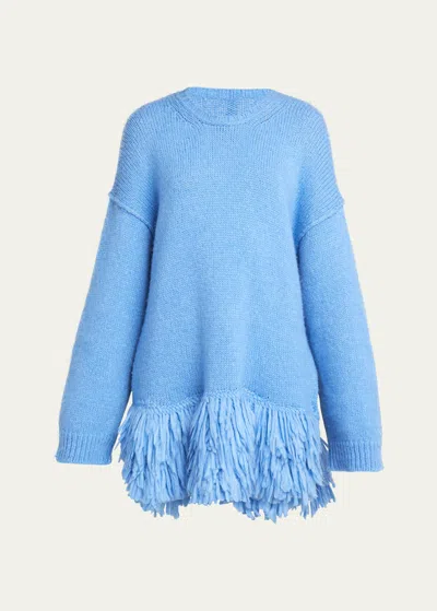 Stella Mccartney Oversized Knit Sweater With Fringe Hem In 4008 Sky Blue