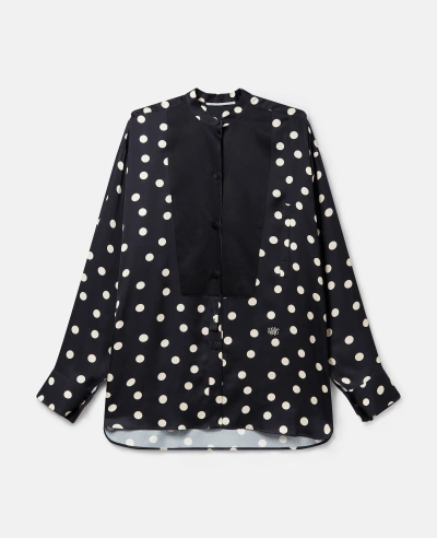Stella Mccartney Oversized Polka Dot Tuxedo Shirt In Black With Cream