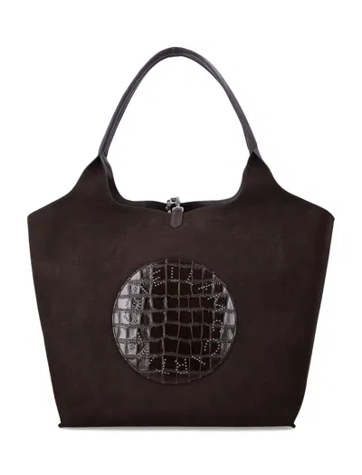 Stella Mccartney Oversized Shoulder Tote Bag With Crocodile-effect Detail In Brown