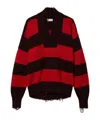 Stella Mccartney Striped V Neck Knitwear With Distressed Detailing