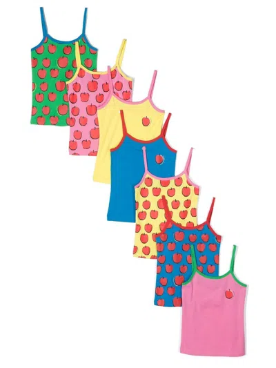 Stella Mccartney Kids' Pack Of 7 Logo-print Cotton Vests In Multicolor