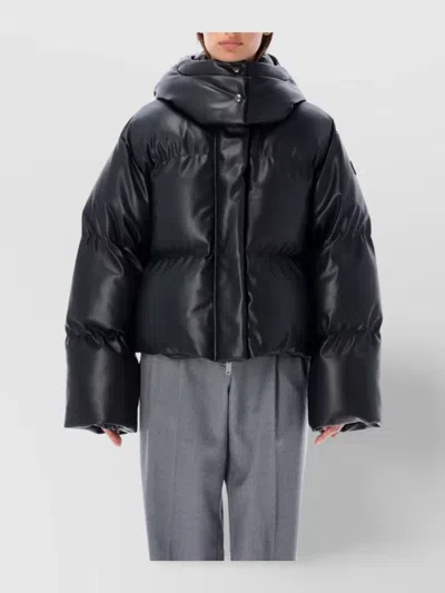 Stella Mccartney Eco-friendly Hooded Faux Leather Down Jacket In Black