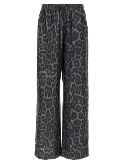 Stella Mccartney Wide Leg Animal Print Trousers With Elastic Waistband In Black
