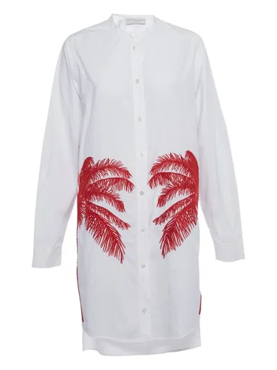 Pre-owned Stella Mccartney Palm-embroidery Shirt Dress In White