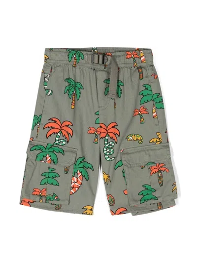 Stella Mccartney Kids' Printed Organic Cotton Cargo Shorts In Green