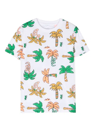 Stella Mccartney Kids Teen Boys White Cotton Palm Tree T-shirt In Multicolor
