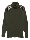 Stella Mccartney Panelled Frayed-hem Sweater In Green