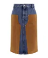 Stella Mccartney Faux Suede-trimmed Denim Midi Skirt In Brown
