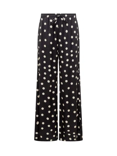 Stella Mccartney + Net Sustain Embroidered Polka-dot Satin Wide-leg Pants In Black/cream