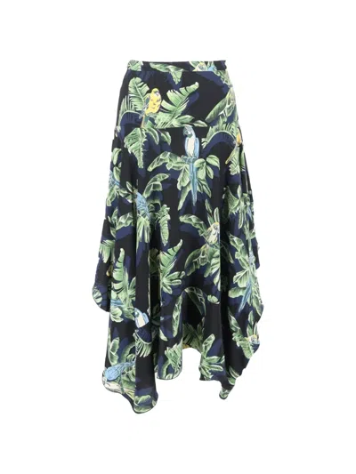 Pre-owned Stella Mccartney Parrot-print Asymmetric Skirt In Black