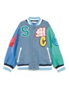 Stella Mccartney Denim Bomber Jacket For Boy With Embroidery In Blue