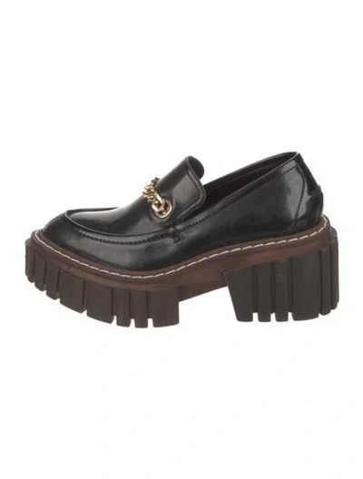 Pre-owned Stella Mccartney Patent Leather Chain-link Accents Loafers In Black