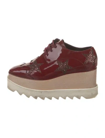 Pre-owned Stella Mccartney Patent Leather Colorblock Pattern Lace-up Boots In Red