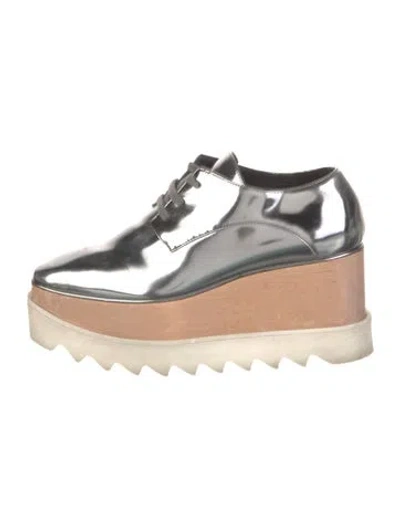 Pre-owned Stella Mccartney Patent Leather Colorblock Pattern Wedge Sneakers In Silver