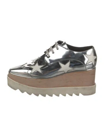 Pre-owned Stella Mccartney Patent Leather Colorblock Pattern Wedge Sneakers In Silver