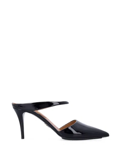 Stella Mccartney Pointed Toe Patent Finish Heeled Mules In Black