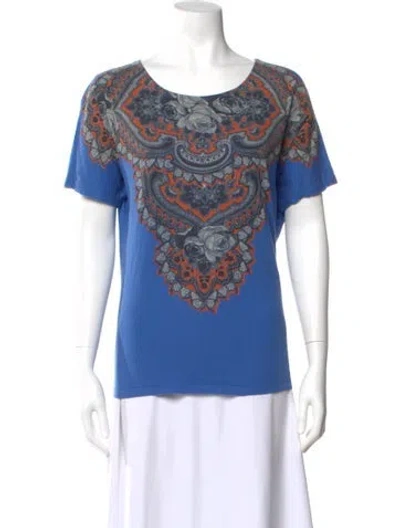 Pre-owned Stella Mccartney Patterned Crew Neck T-shirt In Blue