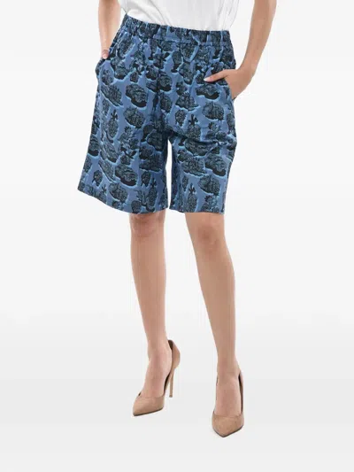 Stella Mccartney Patterned Elastic-waist Shorts In Blue