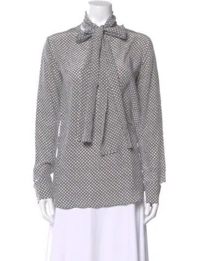 Pre-owned Stella Mccartney Patterned Tie Neck Blouse In Blue