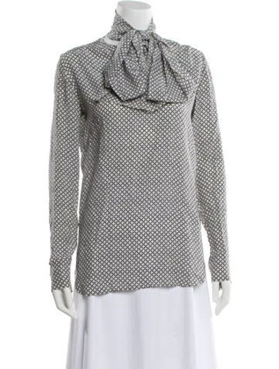 Pre-owned Stella Mccartney Patterned Tie Neck Blouse In Blue