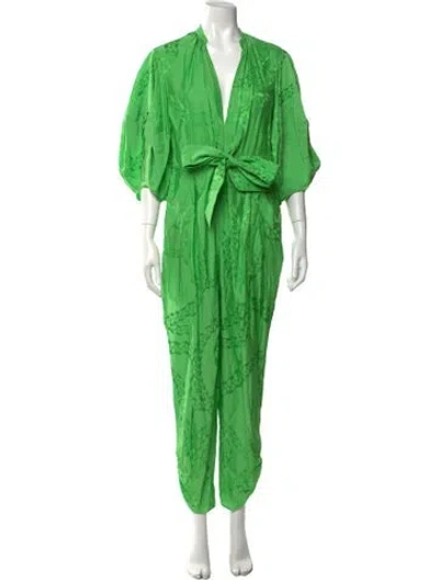 Pre-owned Stella Mccartney Patterned V-neck Jumpsuit In Green