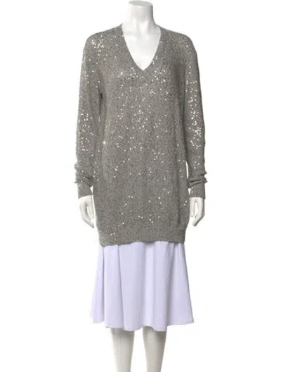 Pre-owned Stella Mccartney Patterned V-neck Sweater In Grey