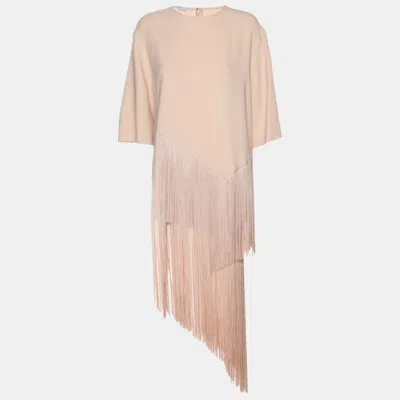 Pre-owned Stella Mccartney Peach Crepe Fringe Tops L In Pink