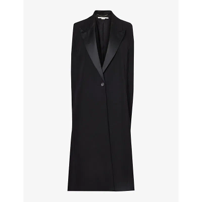 Stella Mccartney Womens Black Peak-lapel Single-breasted Wool Cape Coat