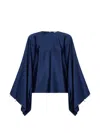 Stella Mccartney Navy Blue Envers Satin Pearl And Crystal-embellished Blouse In Blue