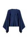 Stella Mccartney Navy Blue Envers Satin Pearl And Crystal-embellished Blouse In Blue