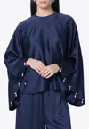 Stella Mccartney Navy Blue Envers Satin Pearl And Crystal-embellished Blouse In Blue