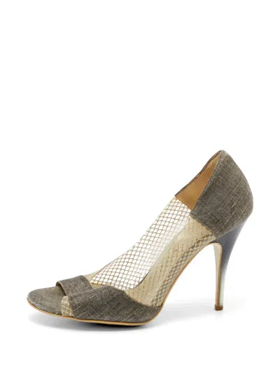 Pre-owned Stella Mccartney Peep-toe Canvas Pumps In Gray