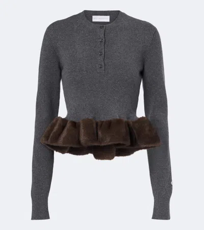 Stella Mccartney Shearling-trim Wool-blend Cardigan In Gray
