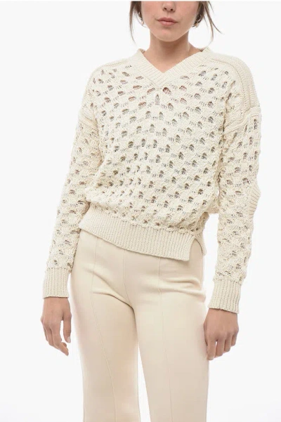 Stella Mccartney Perforated Cotton Blend Jumper With Cut-out Detail In White