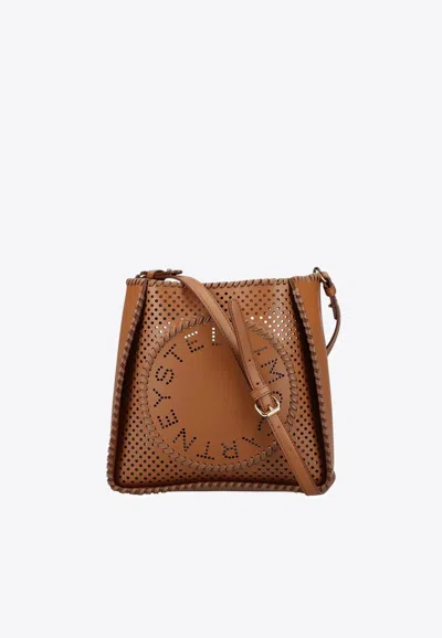 Stella Mccartney Perforated Faux Leather Crossbody Bag In Brown