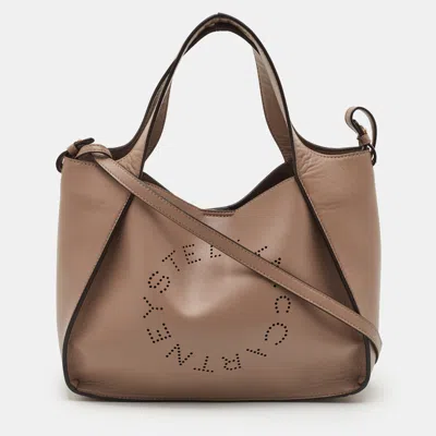 Pre-owned Stella Mccartney Perforated Logo Beige Faux Leather Tote In Sand