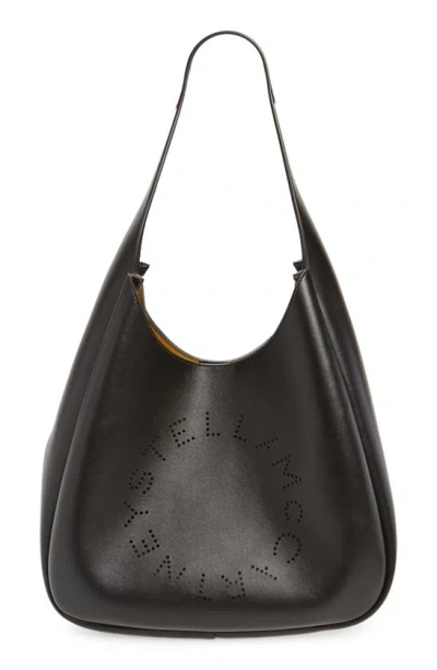 Stella Mccartney Perforated Logo Faux Leather Hobo Bag In Black