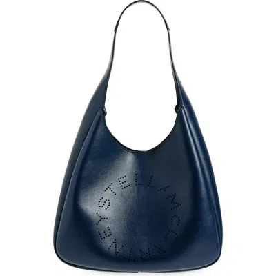 Stella Mccartney Perforated Logo Faux Leather Hobo Bag In Denim Blue