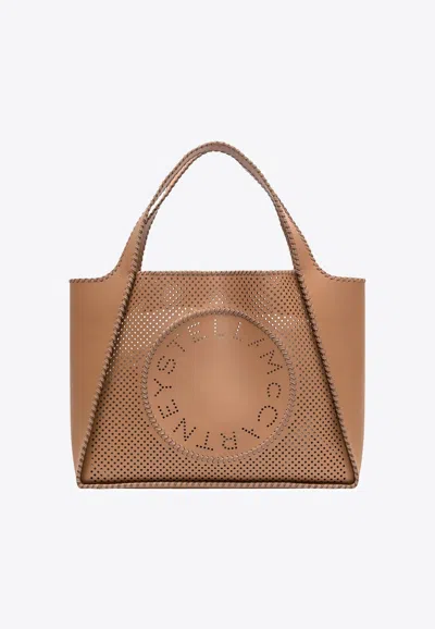 Stella Mccartney Perforated Logo Faux Leather Tote Bag In Brown