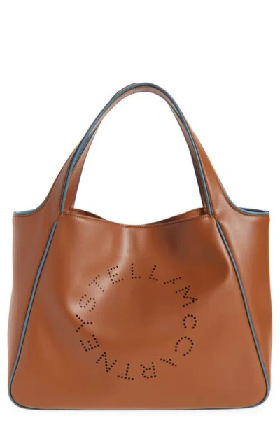 Stella Mccartney Perforated Logo Faux Leather Tote In Brown