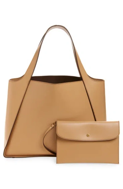 Stella Mccartney Perforated Logo Faux Leather Tote In Fawn
