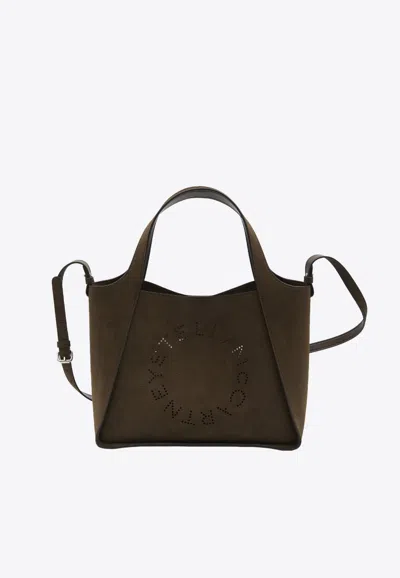 Stella Mccartney Perforated Logo Faux Suede Tote Bag In Brown