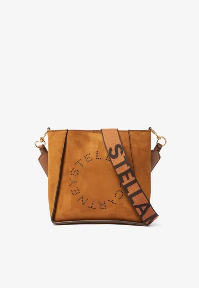 Stella Mccartney Perforated Logo Square Crossbody Bag In Brown