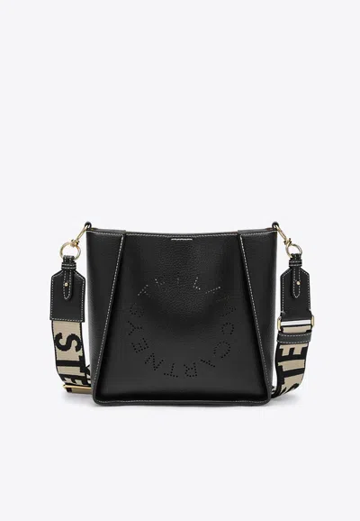 Stella Mccartney Perforated Logo Square Shoulder Bag In Faux Leather In Black
