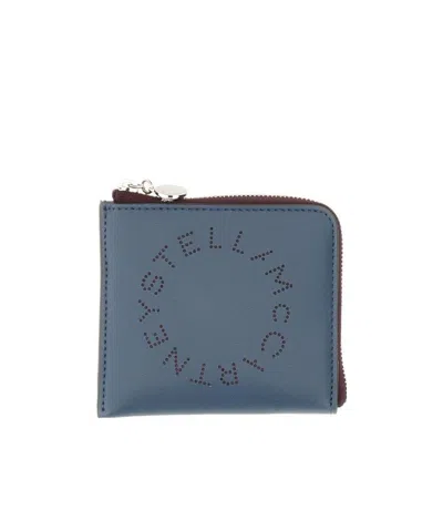 Stella Mccartney Perforated Logo Zipped Wallet In Blue