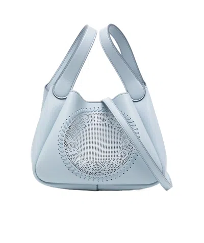 Stella Mccartney Pierced Logo Cross-body Bag In Light Blue