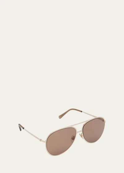 Stella Mccartney Pilot Metal Alloy & Plastic Aviator Sunglasses In Gold Brown