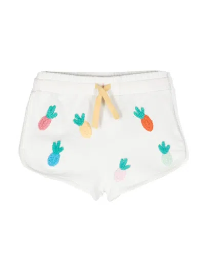 Stella Mccartney Kids' Pineapple-embroidered Cotton Shorts In White