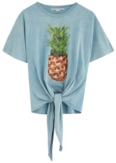Stella Mccartney Pineapple-print Faded Cotton T-shirt In Clear Blue