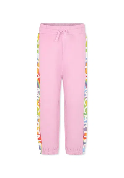 Stella Mccartney Kids' Pink Brushed Trousers For Girl With Logo